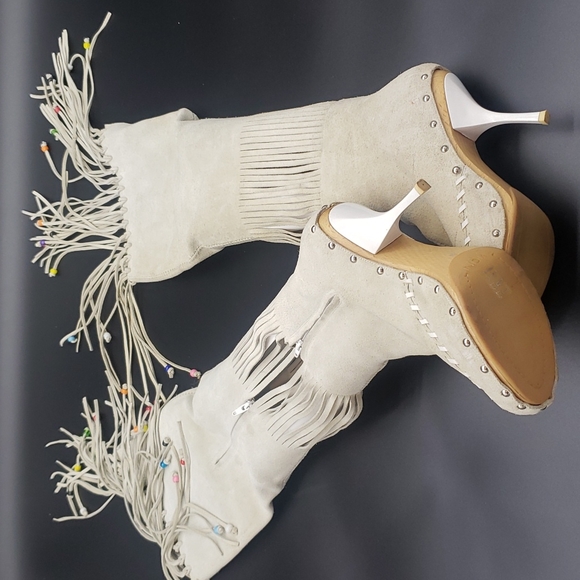 GIUSEPPE ZANOTTI BOOTS SIZE 39 COLOR WHITE SUEDE WITH BEADS 100% AUTHENTIC - Picture 10 of 17